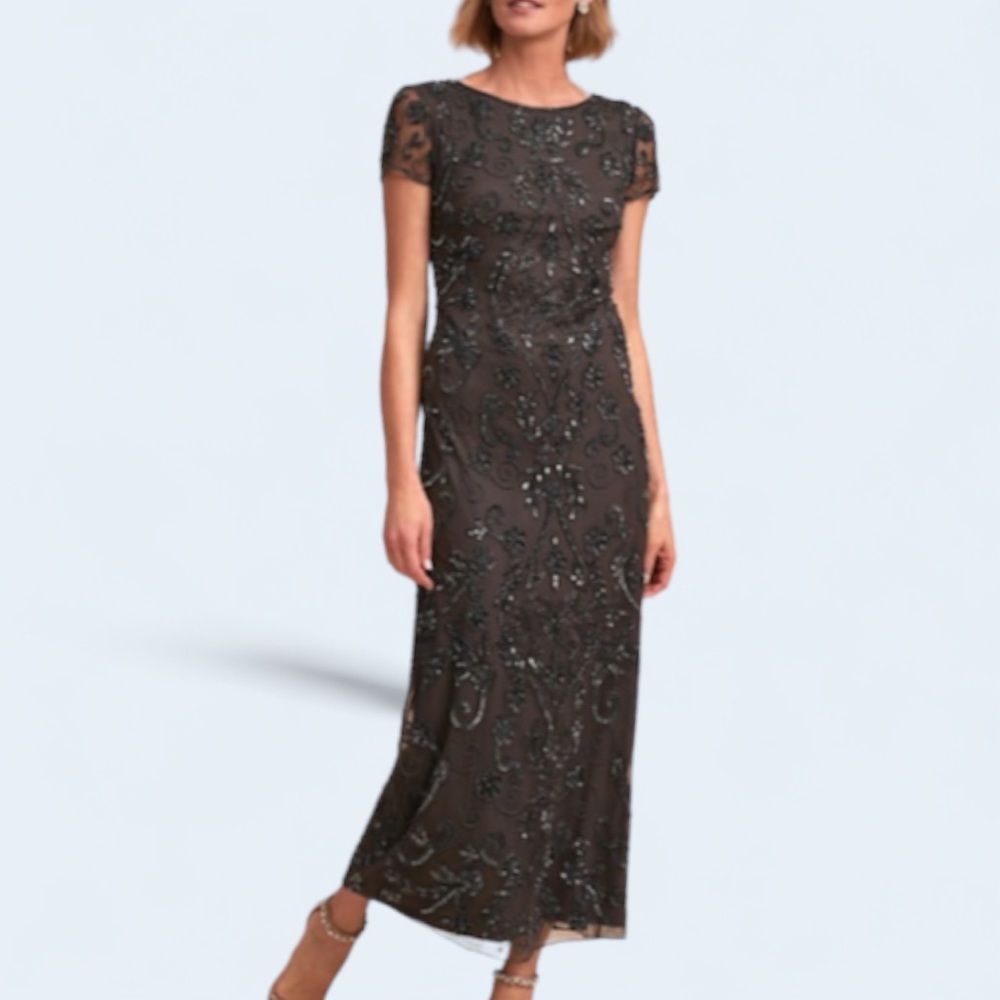 BHLDN Easton 2 | XS Charcoal Gray Allover Sequins Embellished Midi Formal Gown